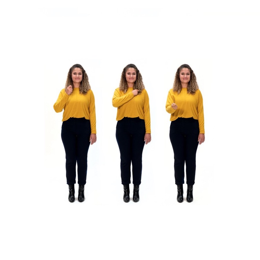 woman in yellow speaking in signs 