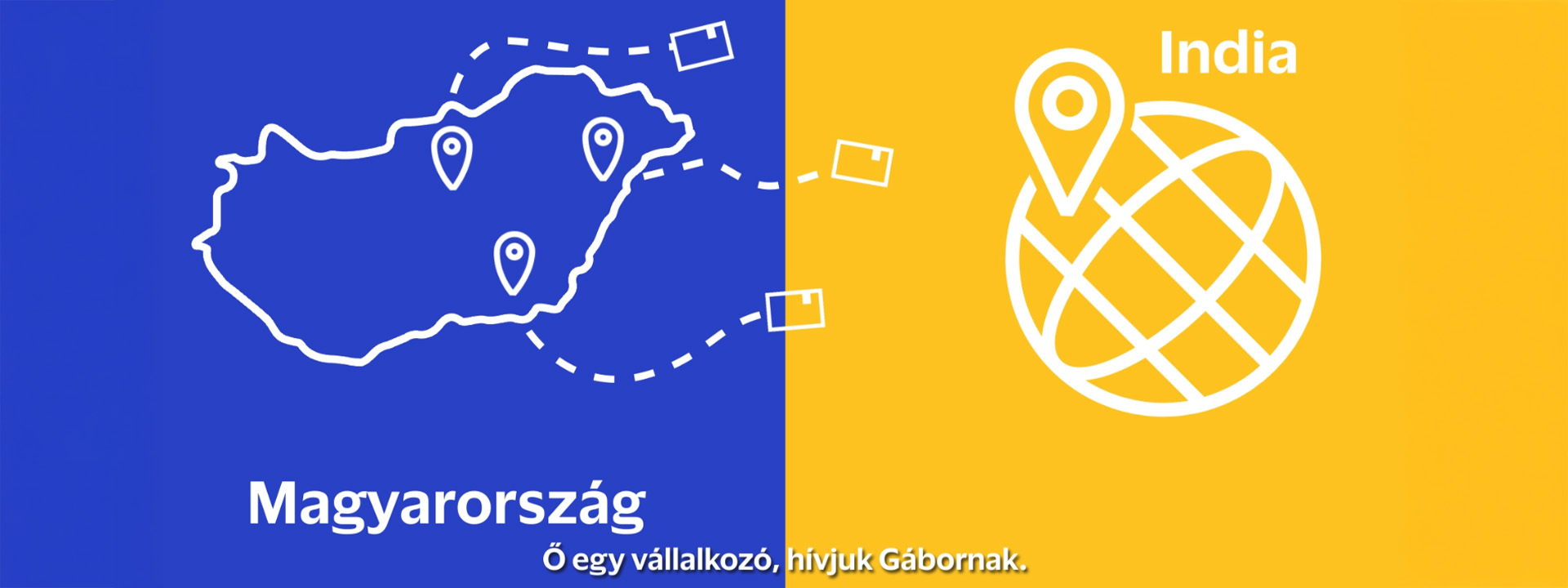 blue and yellow background with map of Hungary + cards flying at internet symbol
