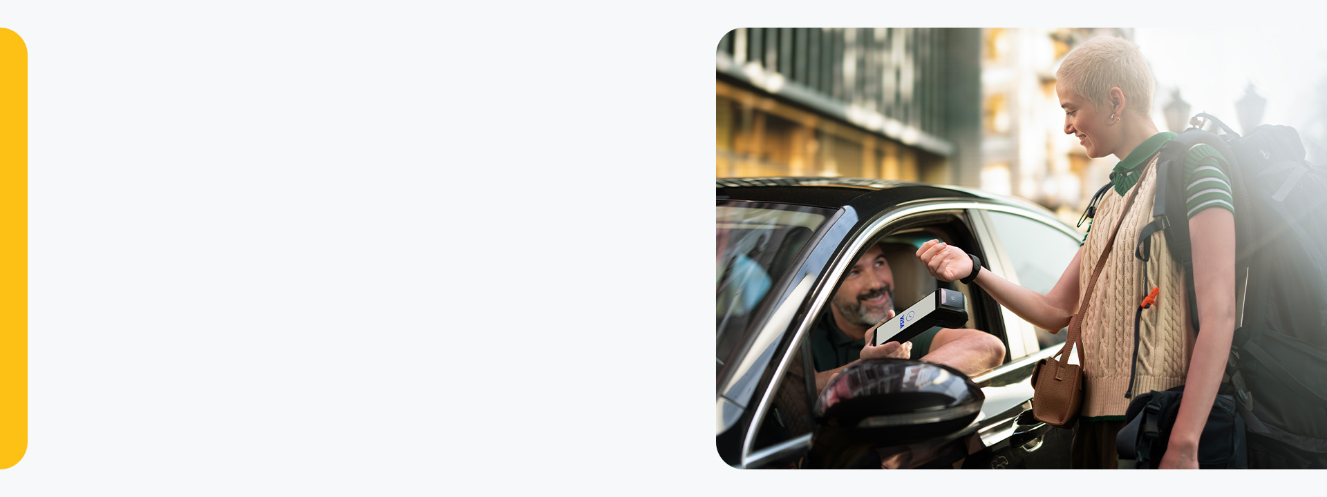 woman paying taxi with smart watch