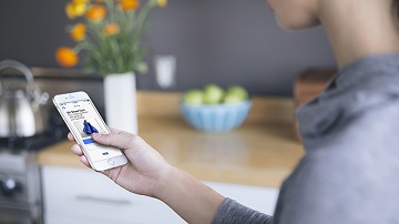 Person viewing Visa Commerce Network information on mobile phone.