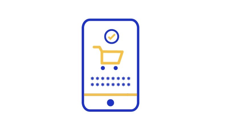 shopping trolley on phone screen icon