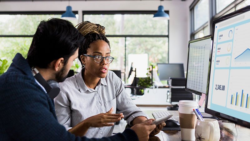 colleagues using computer
